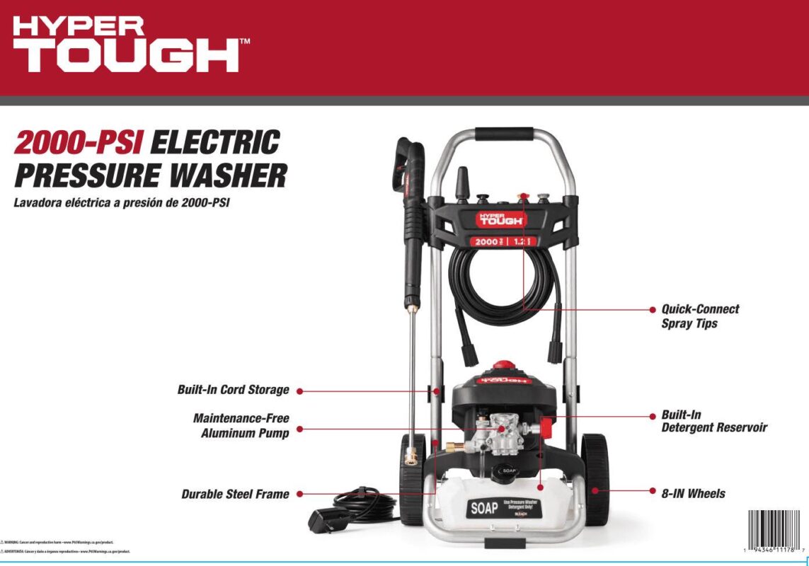 Hyper Tough 2000 PSI at 1.2 GPM 120 V 60HZ 1800W Electric Powered Cold Water Pressure Washer - Image 6
