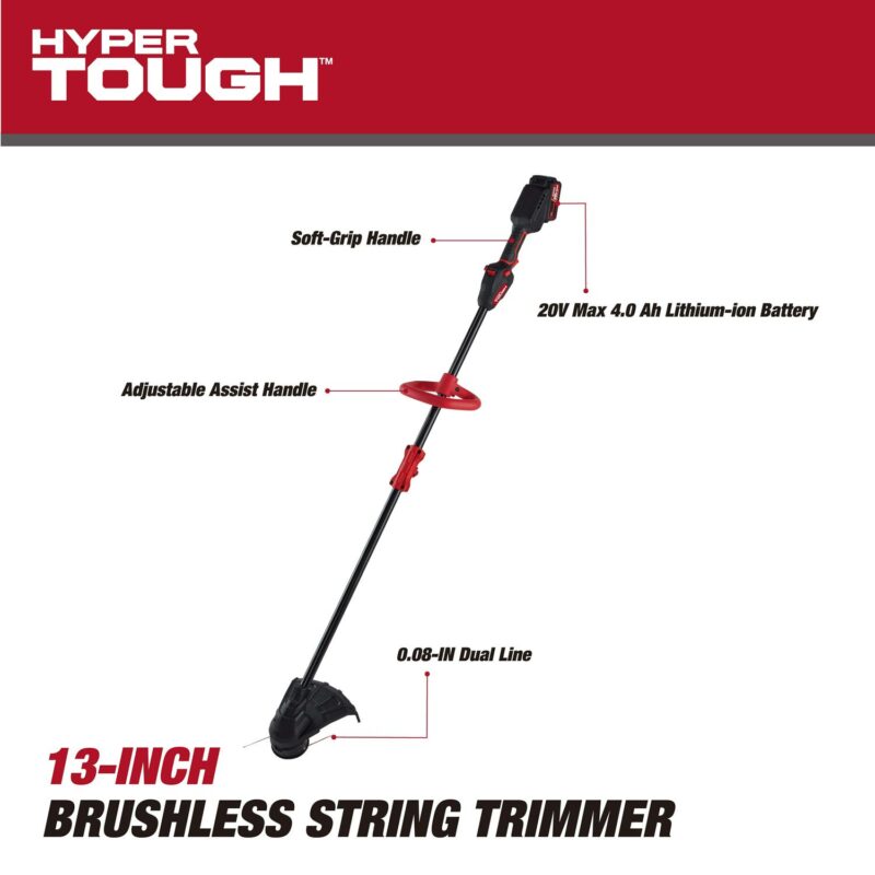 Hyper Tough 20V 13  Brushless String Trimmer with Rapid Reload Trimmer Head, HT22-401-03-02 - Image 10