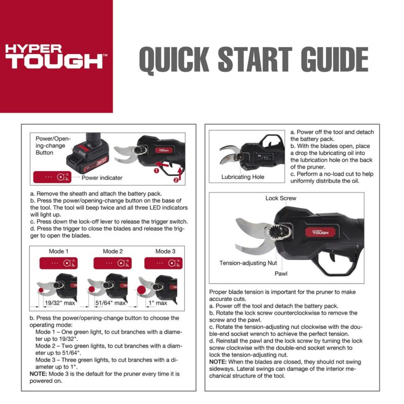 Hyper Tough 20V 2.0Ah Brushless Pruning Shear, HT14-401-003-06 - Image 11