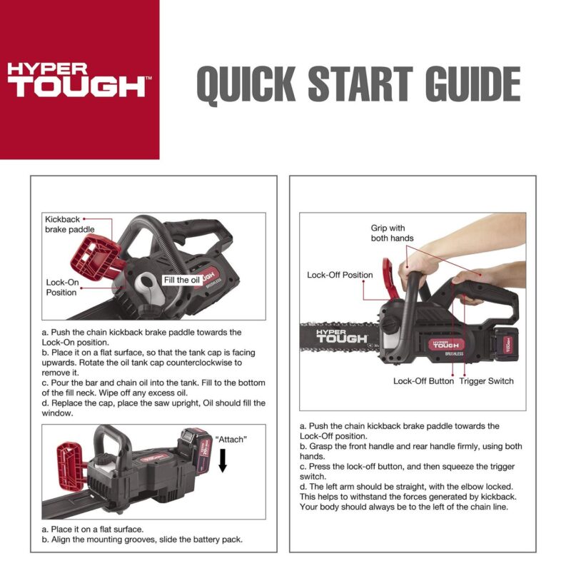 Hyper Tough 20V 4.0Ah Battery Powered 12in Brushless Chainsaw, HT22-401-03-03 - Image 14
