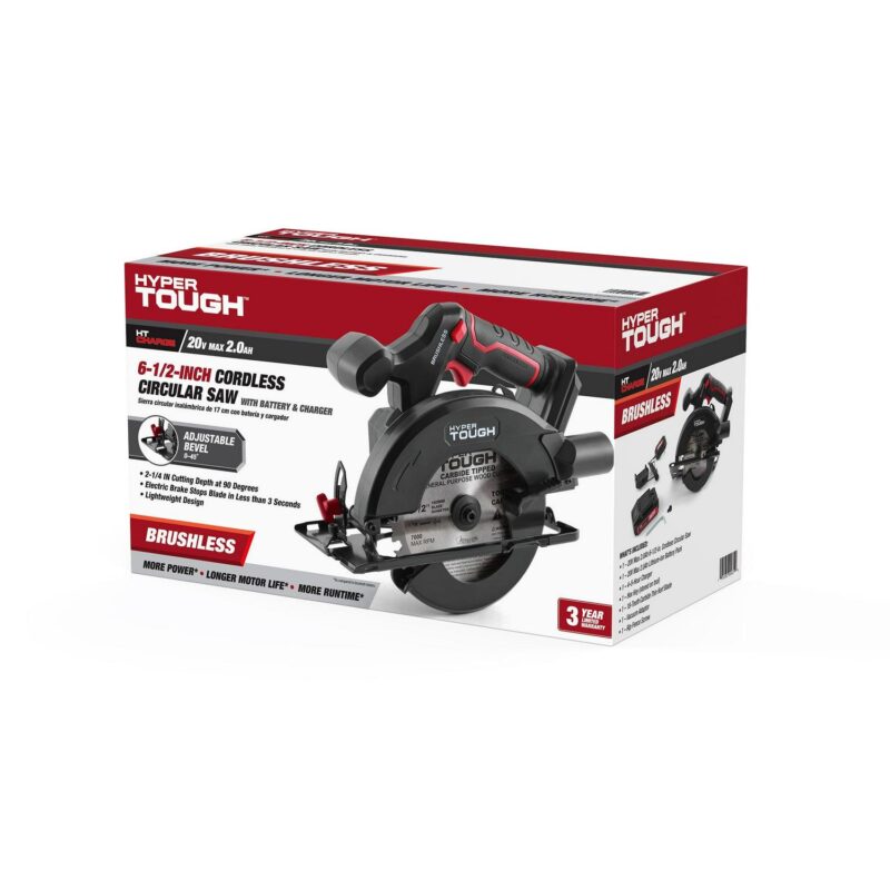 Hyper Tough 20V 6.5in. Brushless Circular saw, with 2.0Ah Battery Pack and Standard Charger, 41007.2 - Image 2