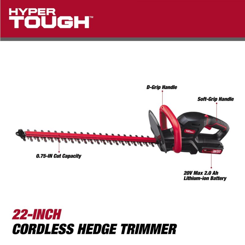 Hyper Tough 20V Max 22-inch Cordless Battery Powered Hedge Trimmer, HT21-401-003-07 - Image 9