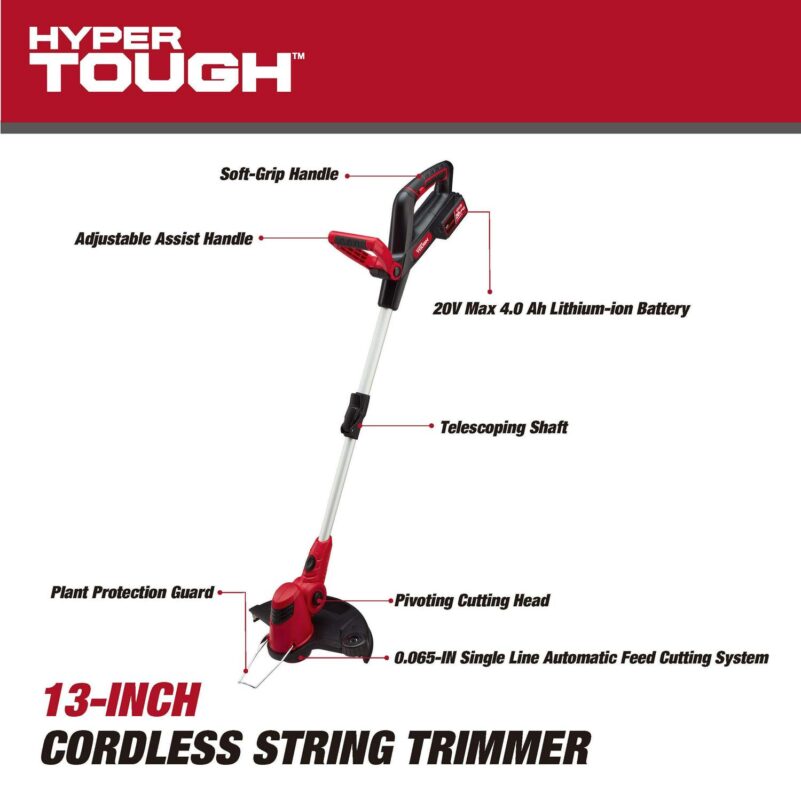 Hyper Tough 20V Max Cordless 13-inch Battery Powered String Trimmer, HT22-401-03-05 - Image 9