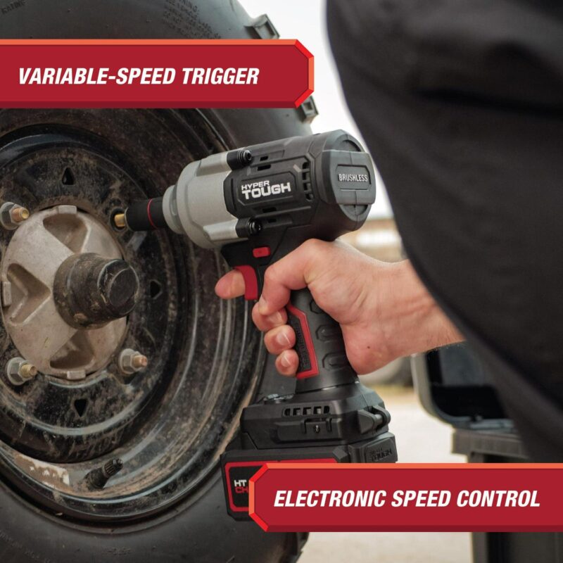 Hyper Tough 20V Max Brushless 1/2-inch Mid-Torque Cordless Impact Wrench with 4.0Ah Lithium-Ion Battery and Charger - Image 6