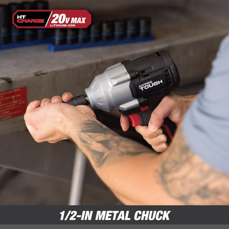 Hyper Tough 20V Max Brushless 1/2-inch Mid-Torque Cordless Impact Wrench with 4.0Ah Lithium-Ion Battery and Charger - Image 7