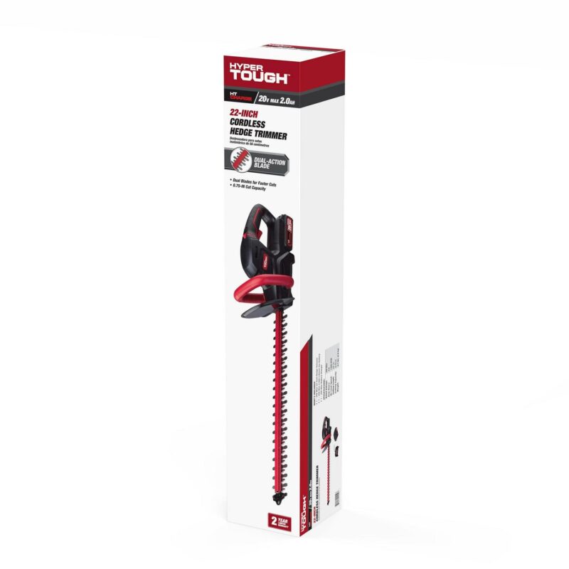 Hyper Tough 20V Max 22-inch Cordless Battery Powered Hedge Trimmer, HT21-401-003-07 - Image 3