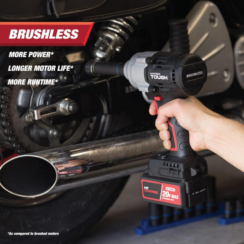 Hyper Tough 20V Max Brushless 1/2-inch Mid-Torque Cordless Impact Wrench with 4.0Ah Lithium-Ion Battery and Charger - Image 8