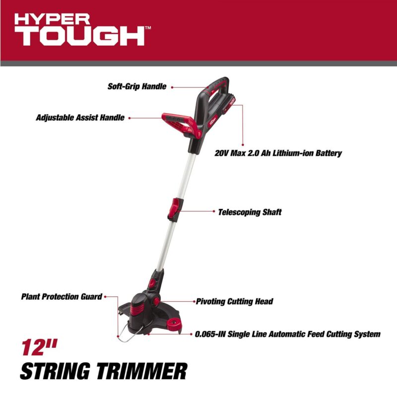 Hyper Tough 20V Max Cordless 12-inch String Trimmer, HT21-401-003-02 - Image 8