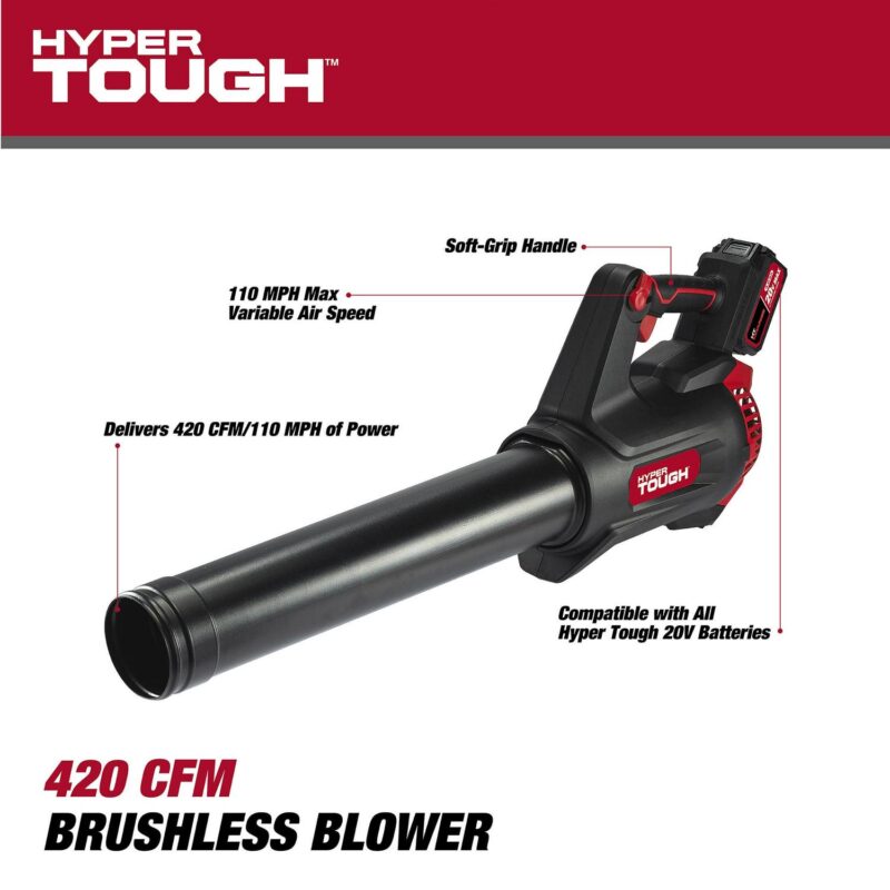 Hyper Tough 20V Max 110 mph 420 Cfm 4.0Ah Brushless Handheld Battery Blower, HT22-401-03-01 - Image 11