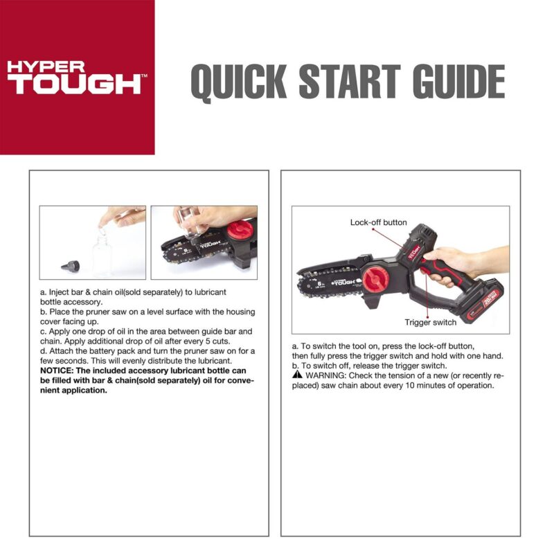Hyper Tough 20-Volt 6-inch Mini Chainsaw with Battery and Charger, HT13-401-003-03 - Image 12