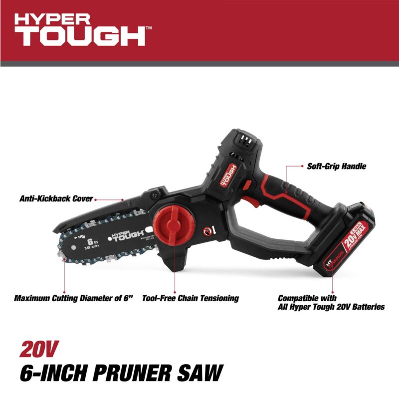 Hyper Tough 20-Volt 6-inch Mini Chainsaw with Battery and Charger, HT13-401-003-03 - Image 10