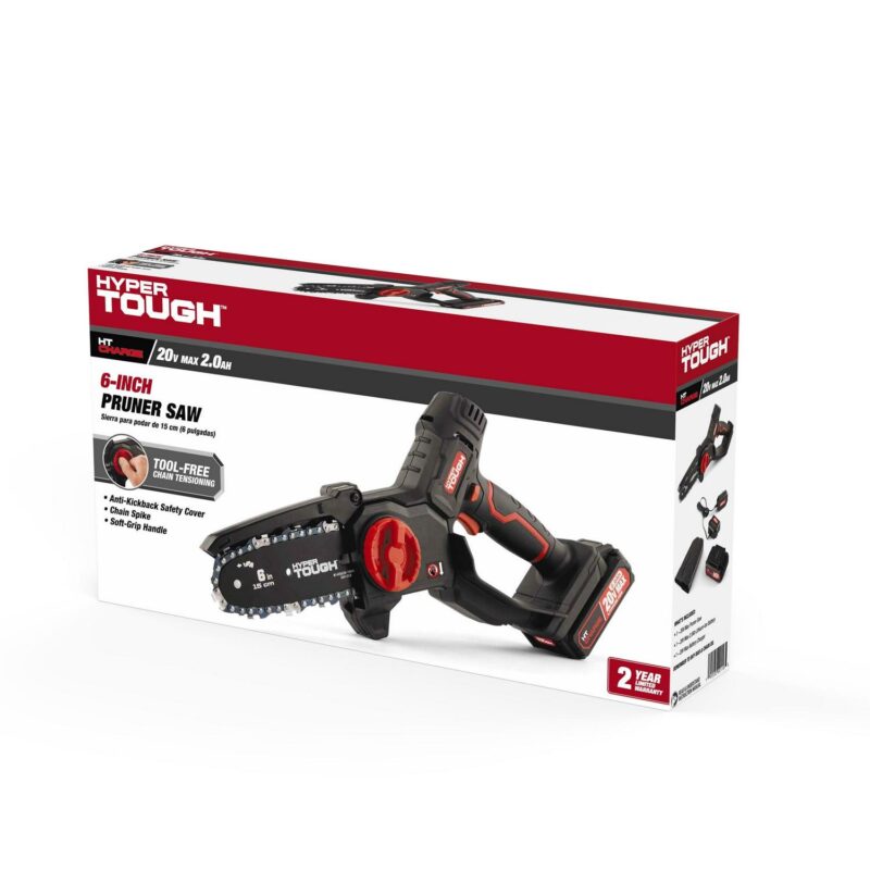 Hyper Tough 20-Volt 6-inch Mini Chainsaw with Battery and Charger, HT13-401-003-03 - Image 2
