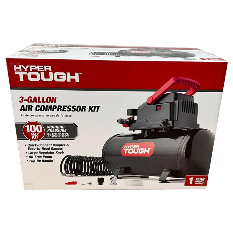 Hyper Tough 3 Gallon Oil-free Portable Air Compressor with Hose and Inflation Accessory Kit, 100 PSI - Image 7