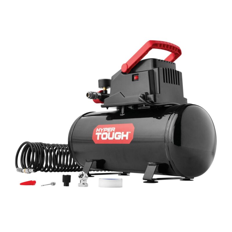 Hyper Tough 3 Gallon Oil-free Portable Air Compressor with Hose and Inflation Accessory Kit, 100 PSI