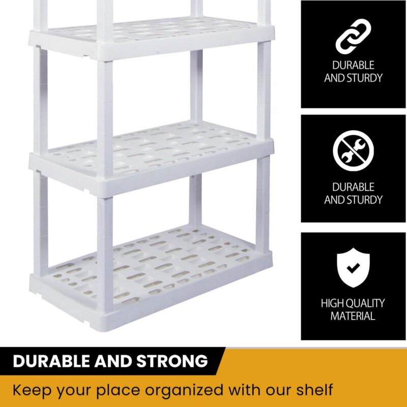 Hyper Tough 56  H x 14  D x 30  W 4 Shelf Plastic Garage Shelves, Pack of 4 Storage Shelving, White 400 lbs Capacity - Image 6
