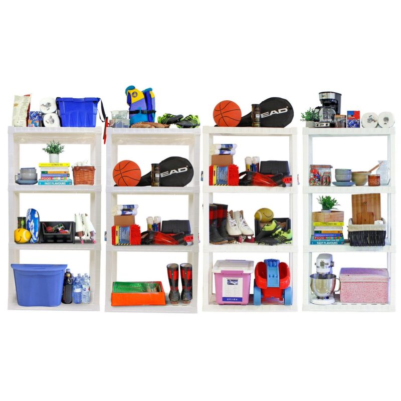 Hyper Tough 56  H x 14  D x 30  W 4 Shelf Plastic Garage Shelves, Pack of 4 Storage Shelving, White 400 lbs Capacity - Image 3