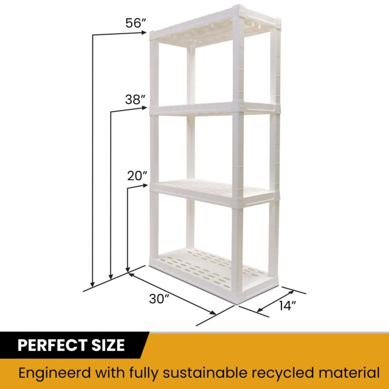 Hyper Tough 56  H x 14  D x 30  W 4 Shelf Plastic Garage Shelves, Pack of 4 Storage Shelving, White 400 lbs Capacity - Image 2