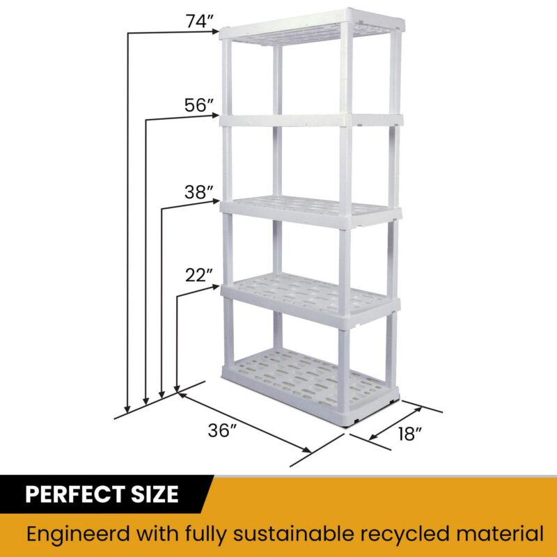Hyper Tough 5 Shelf Plastic Garage Shelves, 2 pack Storage Shelving, White, 750 lbs. Capacity - Image 2