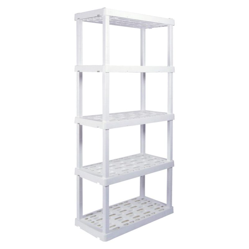 Hyper Tough 5 Shelf Plastic Garage Shelves, 2 pack Storage Shelving, White, 750 lbs. Capacity - Image 4