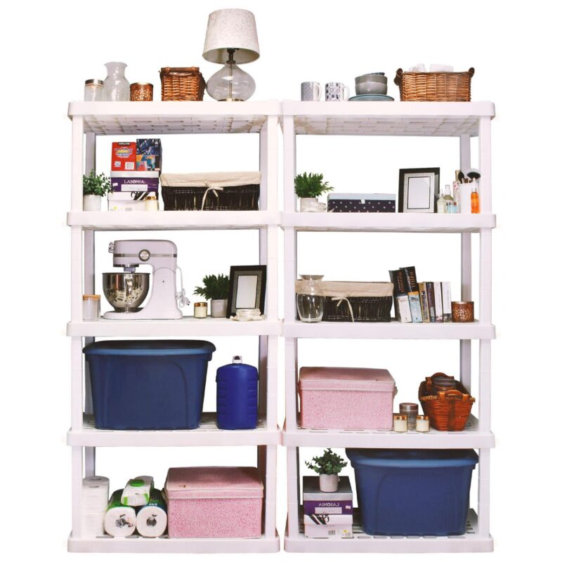 Hyper Tough 5 Shelf Plastic Garage Shelves, 2 pack Storage Shelving, White, 750 lbs. Capacity - Image 3
