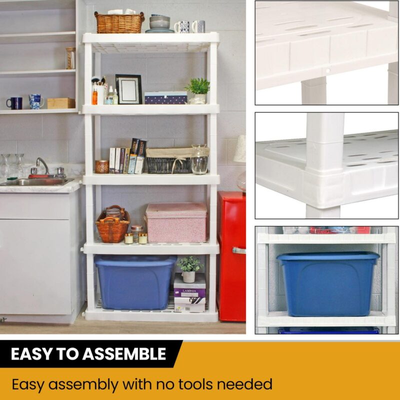 Hyper Tough 5 Shelf Plastic Garage Shelves, 2 pack Storage Shelving, White, 750 lbs. Capacity - Image 5