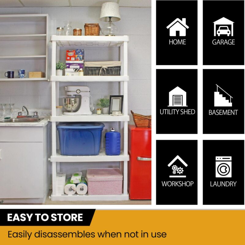 Hyper Tough 5 Shelf Plastic Garage Shelves, 2 pack Storage Shelving, White, 750 lbs. Capacity - Image 6