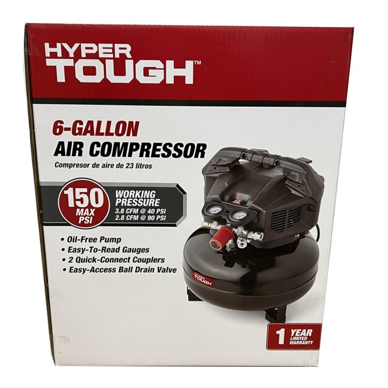 Hyper Tough 6 Gallon Oil Free Pancake Air Compressor, 150 PSI, Black - Image 7