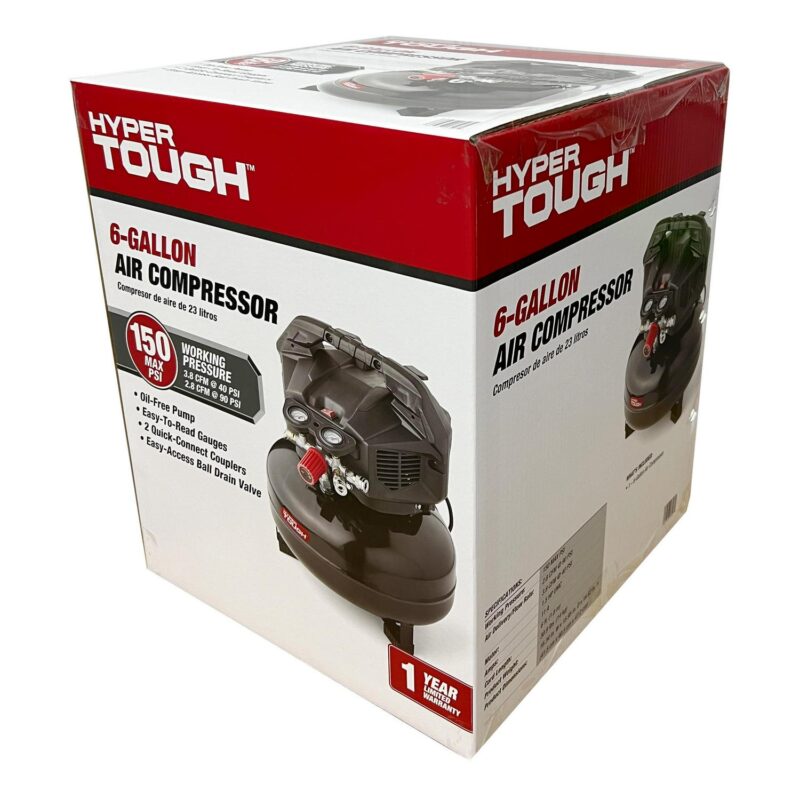 Hyper Tough 6 Gallon Oil Free Pancake Air Compressor, 150 PSI, Black - Image 6