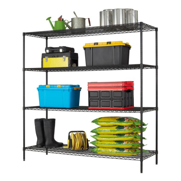 Hyper Tough Black Wire Shelf 4-Tier Heavy Duty 72 H x 72 W x 24 D, 4000lbs Total Capacity