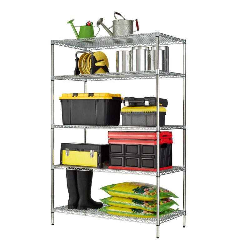 Hyper Tough Chrome Wire Shelf 5-Tier Heavy Duty 72 H x 48 W x 24 D, 4000lb Total Capacity