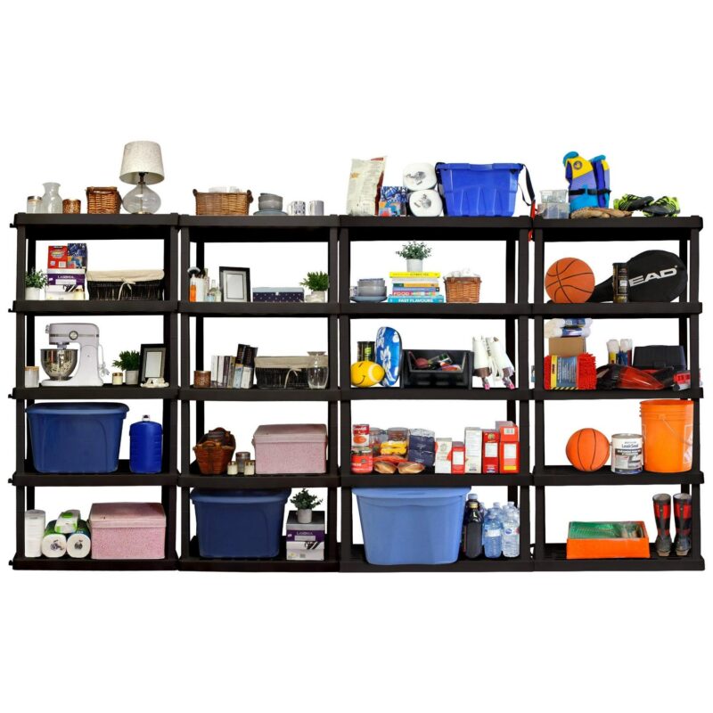 Hyper Tough Large 5-Tier Shelving Unit, W36 x D18 x H74  Interlocking Multipurpose Organizer, Black, Pack of 4 - Image 3