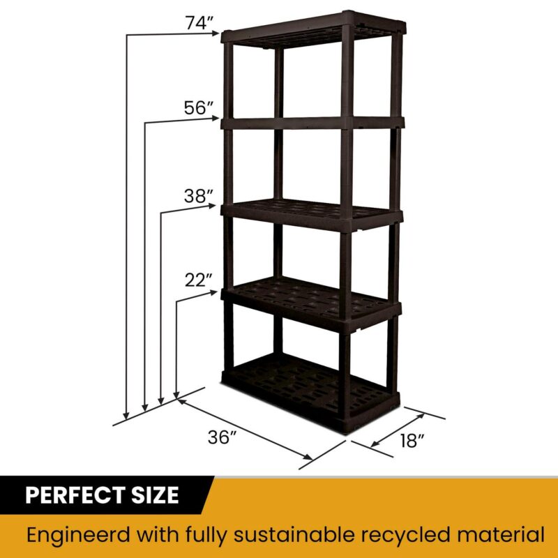 Hyper Tough Large 5-Tier Shelving Unit, W36 x D18 x H74  Interlocking Multipurpose Organizer, Black, Pack of 4 - Image 2