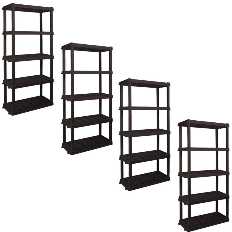 Hyper Tough Large 5-Tier Shelving Unit, W36 x D18 x H74  Interlocking Multipurpose Organizer, Black, Pack of 4