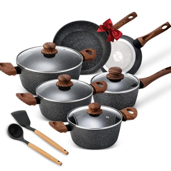 Induction Cookware Set, Non Stick Granite Pots and Pans Set for Stove, 12 Pieces,Dishwasher Safe