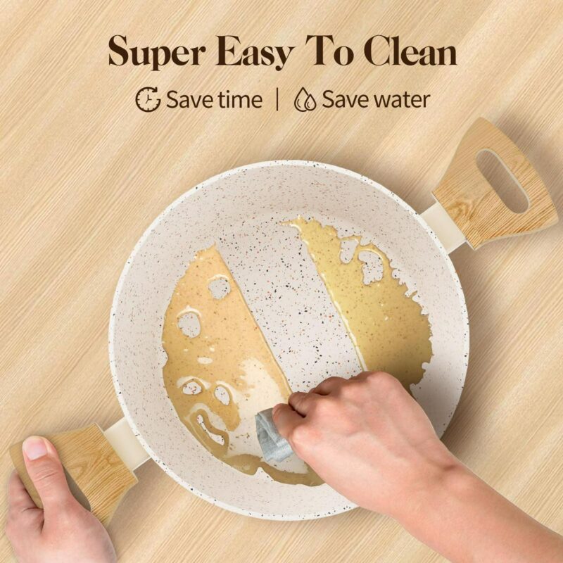 Innerwell 6 Pcs Nonstick Frying Pan Set White with Lids Granite Cookware Healthy No Toxic Cookware Induction Skillet - Image 4