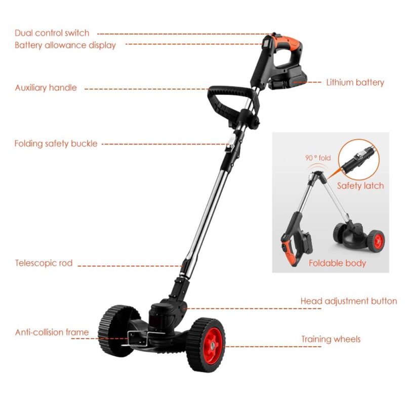 Jahy2Tech 21V 800W Lawn Mower Electric Grass Grass Trimmer Weed Eater Edger W/ Wheel - Image 5
