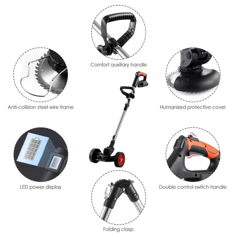 Jahy2Tech 21V 800W Lawn Mower Electric Grass Grass Trimmer Weed Eater Edger W/ Wheel - Image 6
