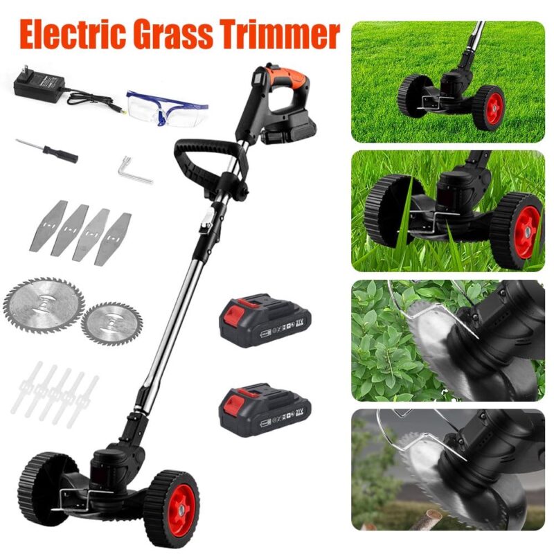 Jahy2Tech 21V 800W Lawn Mower Electric Grass Grass Trimmer Weed Eater Edger W/ Wheel - Image 4