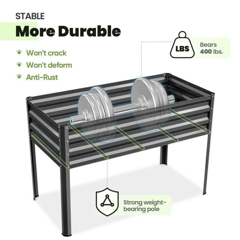 KING BIRD 47 A 24 A 56  Raised Garden Bed with Plants Protection Cover, Legs Galvanized Steel Metal Elevated Garden Planter Box for Outdoor Gardening Dark Grey - Image 7