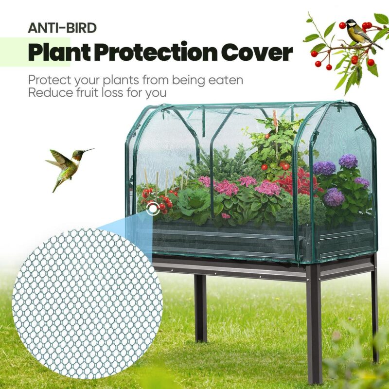 KING BIRD 47 A 24 A 56  Raised Garden Bed with Plants Protection Cover, Legs Galvanized Steel Metal Elevated Garden Planter Box for Outdoor Gardening Dark Grey - Image 4