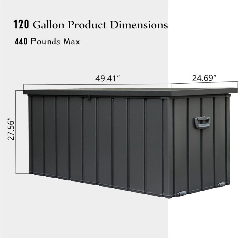 Kepooman 120 Gallon Outdoor Storage Deck Box Waterproof, Large Patio Storage Bin for Outside Cushions, Throw Pillows, Garden Tools, Lockable (Dark Gray) - Image 3