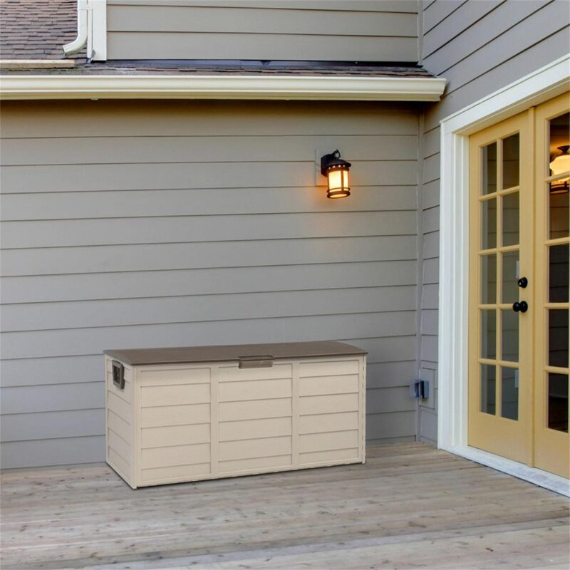Kepooman 75gal 260L Large Deck Box, Outdoor Storage Box for Patio Furniture,Garden,Cushions Toys Lockable Seat,Brown - Image 4