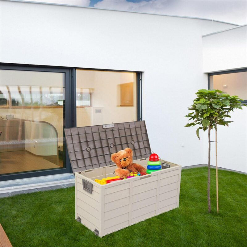 Kepooman 75gal 260L Large Deck Box, Outdoor Storage Box for Patio Furniture,Garden,Cushions Toys Lockable Seat,Brown - Image 3