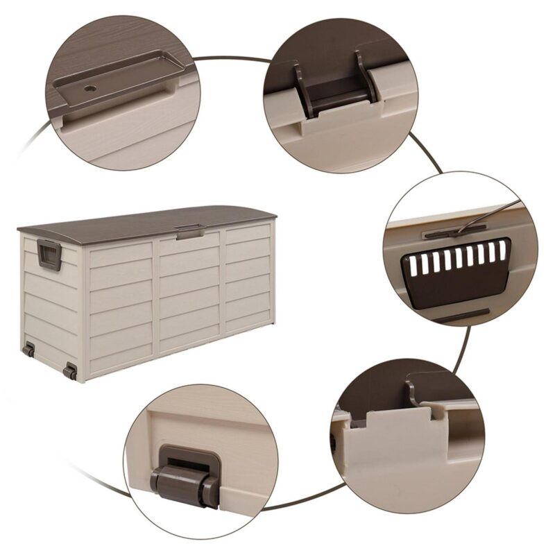 Kepooman 75gal 260L Large Deck Box, Outdoor Storage Box for Patio Furniture,Garden,Cushions Toys Lockable Seat,Brown - Image 15