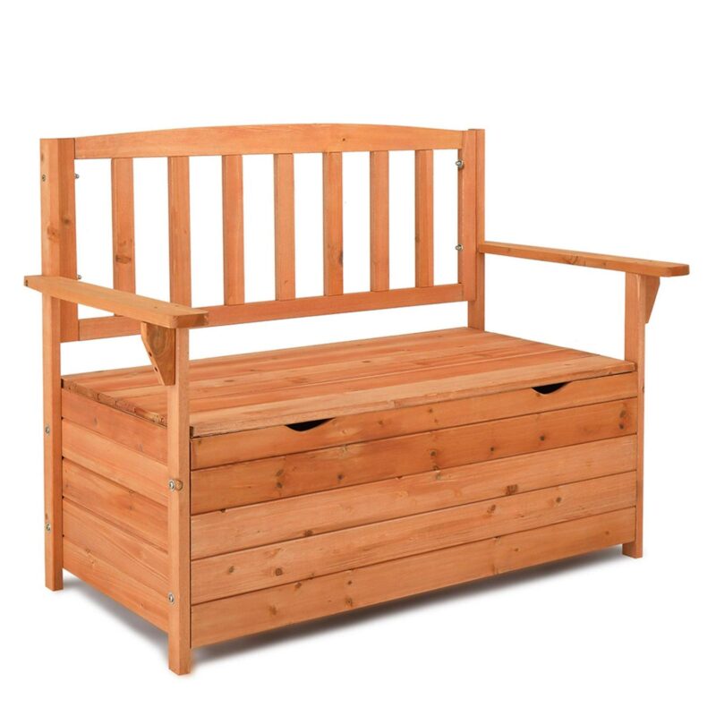 Kepooman Deck Box Bench, Storage Box with Backrest Armrest, All-Weather Yard Container Furniture for Tools, Toys, Outdoor Storage Bench Deck Box with Seat, Orange - Image 7