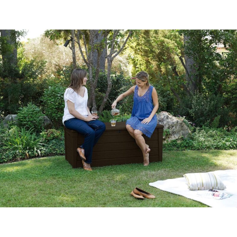 Keter Brightwood 120 Gallon Durable Weatherproof Resin Deck Box Organization and Storage for Outdoor Patio and Lawn, Brown - Image 8