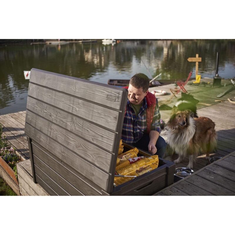 Keter Brightwood 120 Gallon Durable Weatherproof Resin Deck Box Organization and Storage for Outdoor Patio and Lawn, Brown - Image 6