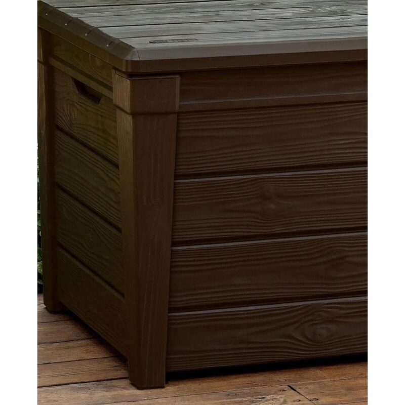 Keter Brightwood 120 Gallon Durable Weatherproof Resin Deck Box Organization and Storage for Outdoor Patio and Lawn, Brown - Image 7