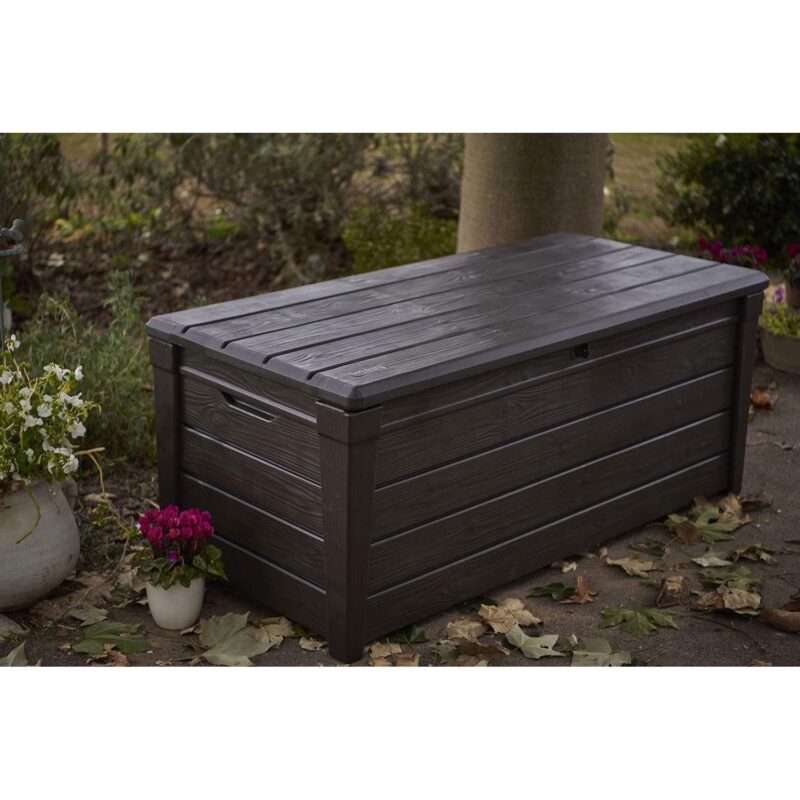 Keter Brightwood 120 Gallon Durable Weatherproof Resin Deck Box Organization and Storage for Outdoor Patio and Lawn, Brown - Image 5