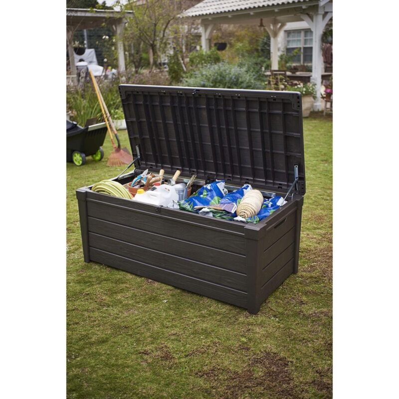 Keter Brightwood 120 Gallon Durable Weatherproof Resin Deck Box Organization and Storage for Outdoor Patio and Lawn, Brown - Image 4